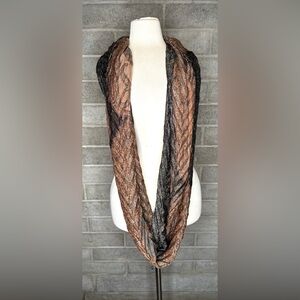 Black & Copper Paisley Infinity Scarf Crinkle Textured Lightweight Boho Wrap